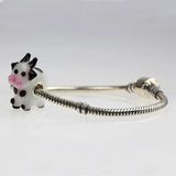 925 Sterling Silver 3D Animal Calf Charm Glass Bead for European Bracelet