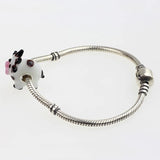925 Sterling Silver 3D Animal Calf Charm Glass Bead for European Bracelet