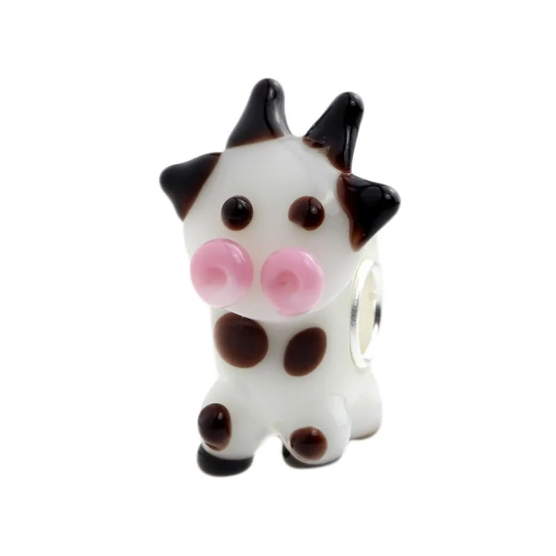 925 Sterling Silver 3D Animal Calf Charm Glass Bead for European Bracelet