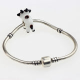 925 Sterling Silver 3D Animal Calf Charm Glass Bead for European Bracelet