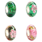 925 Sterling Silver Colorful 3D Flowers Charm Glass Beads Fit European Bracelet