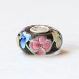 925 Silver 3D Flowers Glass Charm Beads for Bracelet