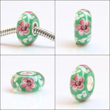 925 Silver Large Hole 3D Hand Flowers Charm Glass Beads European Bracelet