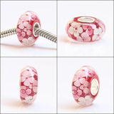 925 Silver Large Hole 3D Hand Flowers Charm Glass Beads European Bracelet