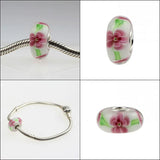 925 Silver Large Hole 3D Hand Flowers Charm Glass Beads European Bracelet