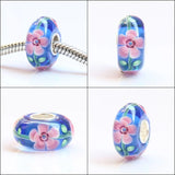 925 Silver Large Hole 3D Hand Flowers Charm Glass Beads European Bracelet