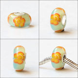 925 Silver 3D Flowers Glass Charm Beads Fit European Bracelet