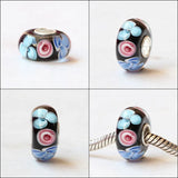 925 Silver 3D Flowers Glass Charm Beads Fit European Bracelet
