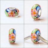 925 Silver 3D Flowers Glass Charm Beads Fit European Bracelet