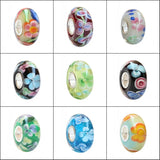 925 Silver 3D Flowers Glass Charm Beads Fit European Bracelet