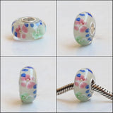 925 Silver 3D Flowers Glass Charm Beads Fit European Bracelet