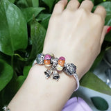 925 Silver Multicolor Rose Glass Charm Beads for European Bracelet