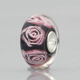 925 Silver Rose Glass Charm Bead Fit European Bracelet
