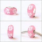 925 Silver 3D Flowers Petals Spot Glass Charm Bead European Bracelet