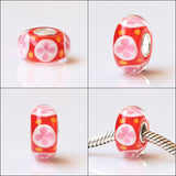 925 Silver 3D Flowers Petals Spot Glass Charm Bead European Bracelet