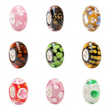 925 Silver 3D Flowers Petals Spot Glass Charm Bead European Bracelet