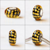 925 Silver 3D Flowers Petals Spot Glass Charm Bead European Bracelet