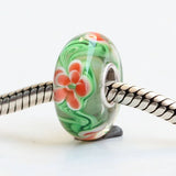 925 Sterling Silver 3D Plant Flowers Charm Glass Beads Fit European Bracelet