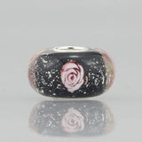 925 Silver Large Hole 3D Rose Foil Glass Charm Beads European Bracelet