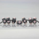 925 Silver Large Hole 3D Rose Foil Glass Charm Beads European Bracelet