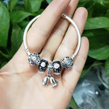 925 Silver Large Hole 3D Rose Foil Glass Charm Beads European Bracelet