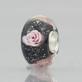 925 Silver Large Hole 3D Rose Foil Glass Charm Beads European Bracelet