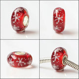 925 Sterling Silver Large Hole Colorful 3D Snowflake European Charm Glass Beads