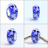 925 Sterling Silver Large Hole Colorful 3D Snowflake European Charm Glass Beads