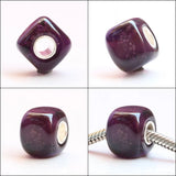925 Sterling Silver Colorful 3D Square Bubbles Charm Glass Beads