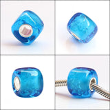 925 Sterling Silver Colorful 3D Square Bubbles Charm Glass Beads