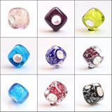 925 Sterling Silver Colorful 3D Square Bubbles Charm Glass Beads