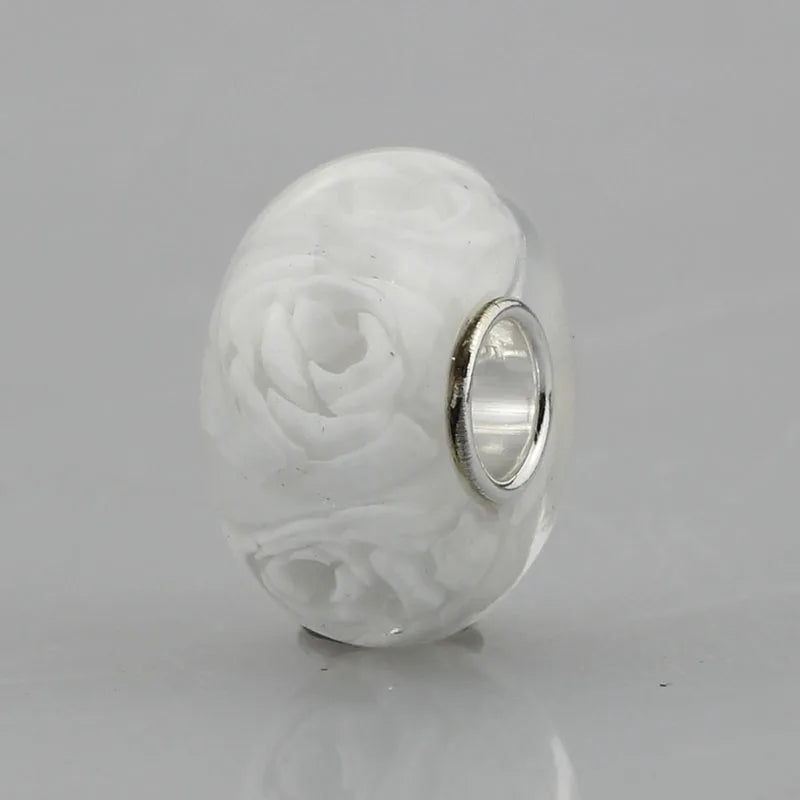 925 Silver 3D Rose Flower Glass Beads for European Bracelet
