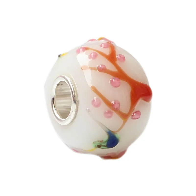 Colorful Bird & Flowers Tree Charm Bead for Bracelet