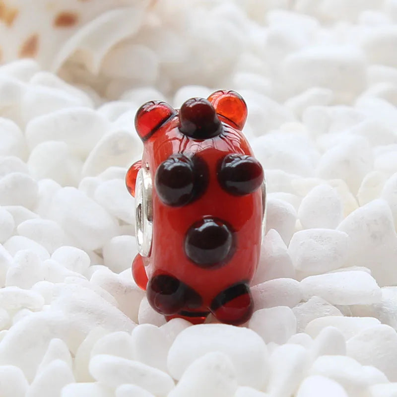 925 Silver Colorful Dot Red Bead Charm Glass Bead
