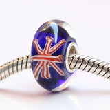 925 Sterling Silver Large Hole British Flag Glass Beads