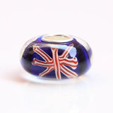 925 Sterling Silver Large Hole British Flag Glass Beads