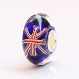 925 Sterling Silver Large Hole British Flag Glass Beads