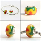 925 Silver Colorful Flowers Charm Glass Beads European Bracelet Jewelry