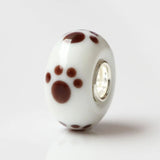 925 Sterling Silver Large Hole Pet Foot Prints Glass Charm Beads