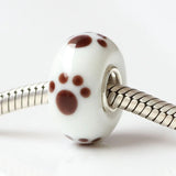 925 Sterling Silver Large Hole Pet Foot Prints Glass Charm Beads