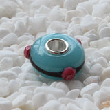 925 Sterling Silver Large Hole Pink Dot Beads Charm Glass Bead