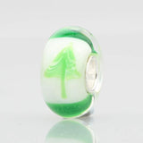 925 Silver Large Hole Pink Ribbon Green Clover Glass Beads