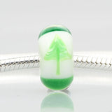 925 Silver Large Hole Pink Ribbon Green Clover Glass Beads