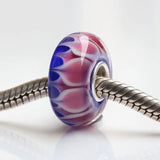 925 Silver Large Hole Red 3D Flowers Heart Glass Charm Beads