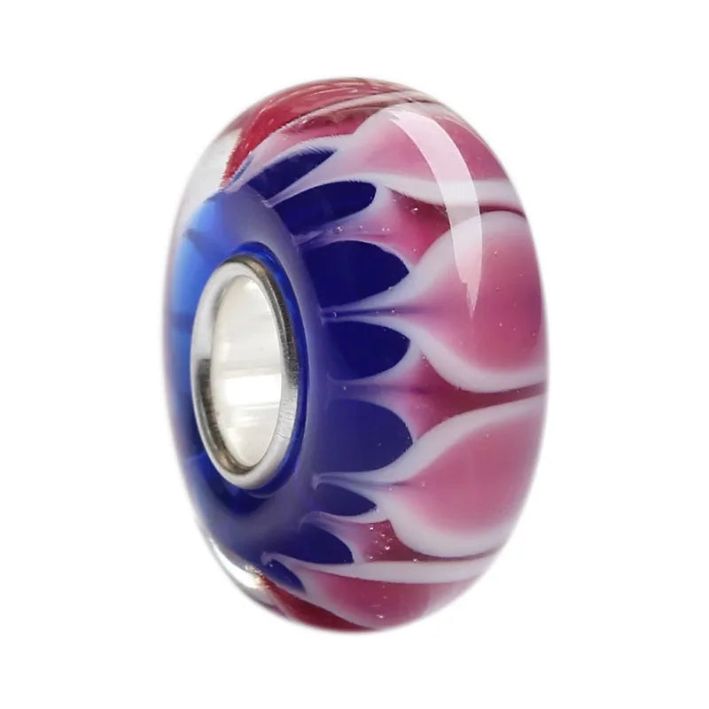 925 Silver Large Hole Red 3D Flowers Heart Glass Charm Beads
