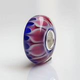 925 Silver Large Hole Red 3D Flowers Heart Glass Charm Beads