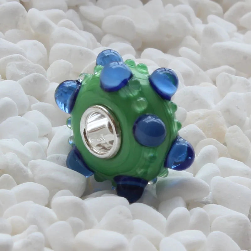 925 Silver Green Glass Charm Bead for Bracelet