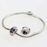 925 Silver Large Hole Butterfly Pink Glass Charm Beads