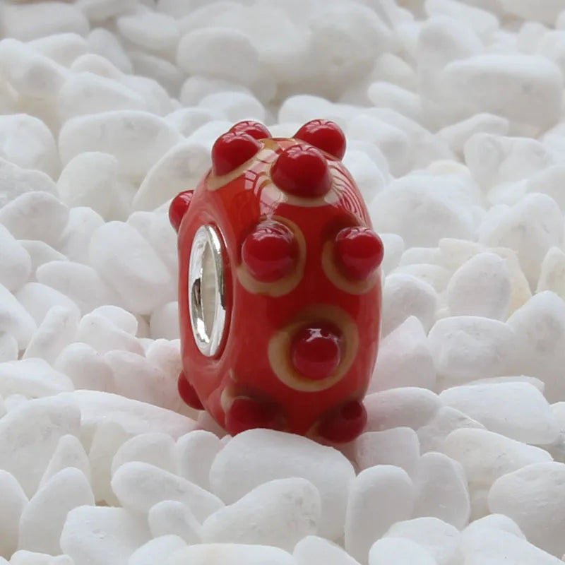 925 Sterling Silver Large Hole Orange Red Charm Bead Fit European Bracelet