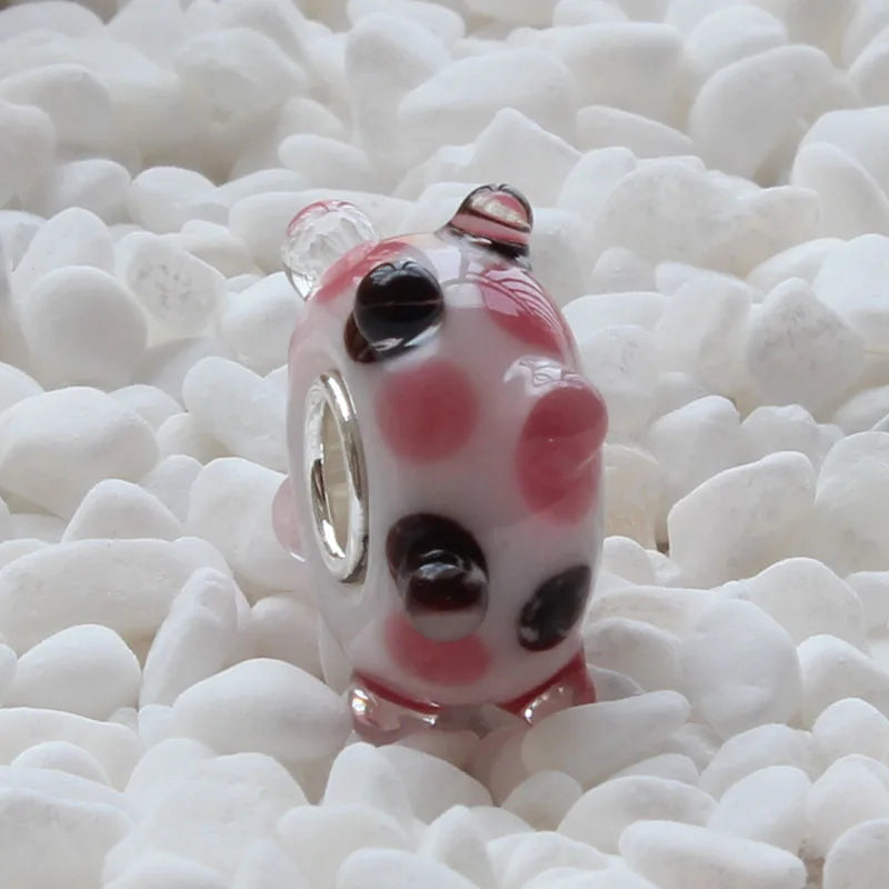925 Silver Pink Glass Charm Bead for Bracelet